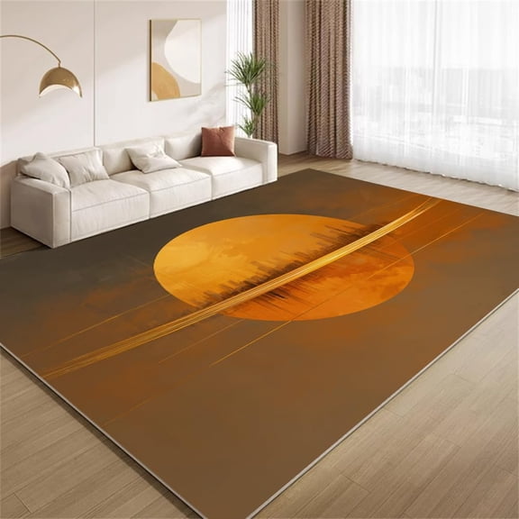 Abstract Sun Landscape Area Rugs, Yellow Scenic Carpet, Washable Non Slip Low Pile Soft Rug for Bedroom Living Room Decor Mat 5ftx8ft