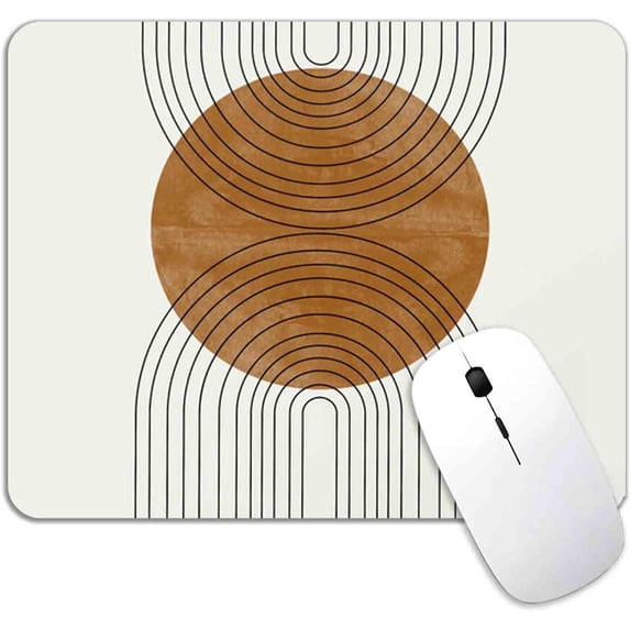 Abstract Sun Mouse Pad, Beige Orange Boho Mouse Pad, Premium-Textured & Waterproof Mouse Mat Design, Washable Lycra Cloth Mousepad, non-Slip Rubber Base Computer Mouse Pads for Wireless Mouse