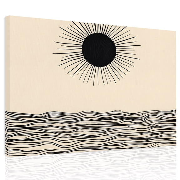 Abstract Sun Ocean Canvas Print Wall Art, Modern Art Wall Decor Modern Artwork Paintings Pictures for Living Room Framed and Stretched Ready to Hang, 24" x 32"