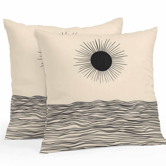 Abstract Sun Ocean Outdoor Pillow Covers Pack of 2 Modern Art Waterproof Throw Pillow Covers Decorative Cushion Cases for Patio Garden Tent Balcony Couch 16x16 inch