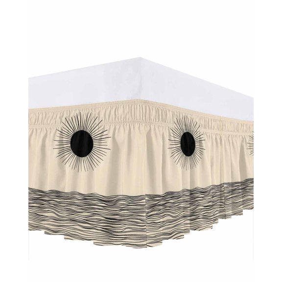 Abstract Sun Ocean Ruffle Bed Skirt Queen Size Modern Art Adjustable Elastic Dust Bed Skirts Wrap Around Bedskirt Wrinkle Free Easy Fit with 16 Inch Drop