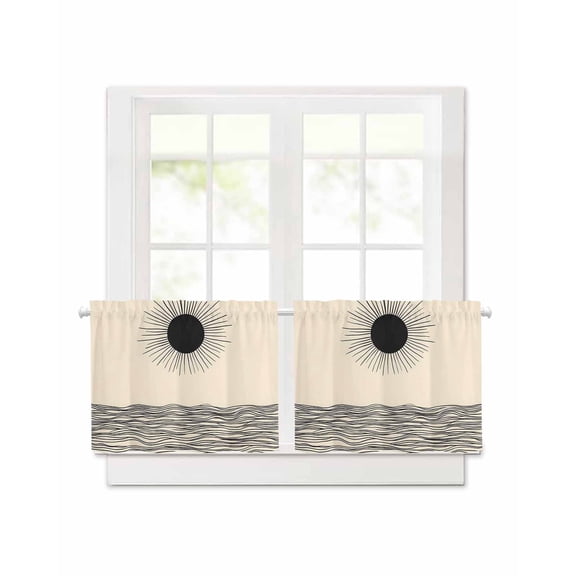 Abstract Sun Ocean Short Blackout Curtains 24 Inch Long Modern Art Rod Pocket Kitchen Curtains, 2 Panels Thermal Insulated Room Darkening Drapes for Bedroom, 30"W x 24"L