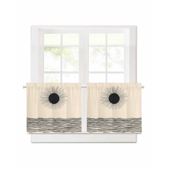 Abstract Sun Ocean Short Blackout Curtains 45 Inch Long Modern Art Rod Pocket Kitchen Curtains, 2 Panels Thermal Insulated Room Darkening Drapes for Bedroom, 42"W x 45"L