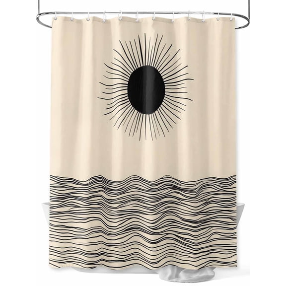 Abstract Sun Ocean Shower Curtain, Modern Art Waterproof Shower Curtain Set with 12 Hooks Lightweight Washable Fabric Shower Curtains for Bathroom 36x72 Inches