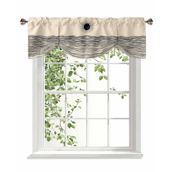 Abstract Sun Ocean Tie Up Valances Curtain, Modern Art Kitchen Valances for Windows Decor, Rod Pocket Short Curtains Set for Bedroom/Bathroom, 42"x12"