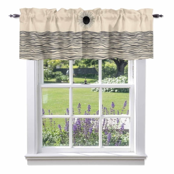 Abstract Sun Ocean Valances for Windows, Modern Art Valance Window Treatment Rod Pocket Short Curtains Valances for Kitchen Bathroom 54"W x 18"L