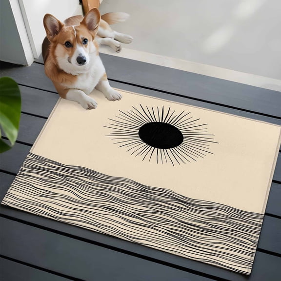 Abstract Sun Ocean Washable Area Rug 2x3 Modern Art Low-Profile Area Rugs with Non Slip Backing Indoor Floor Carpet for Entrance Living Room Bedroom Home Office