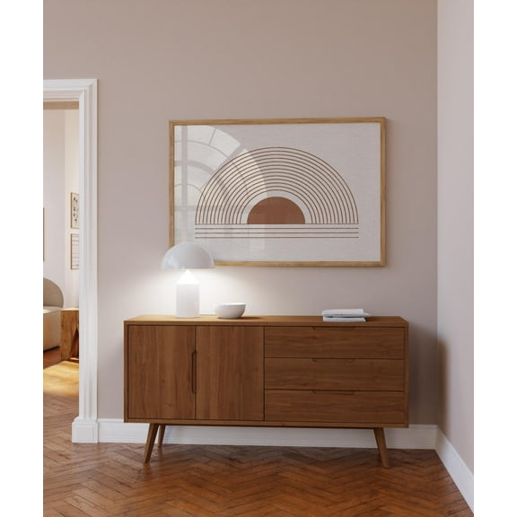 Abstract Sun Print Geometric Wall Art, Terracotta & White Abstract Line Art Sun Illustration, Minimalist Mid Century Modern Print Boho Decor Wall Art, Modern Wall Decor, 24x36 UNFRAMED