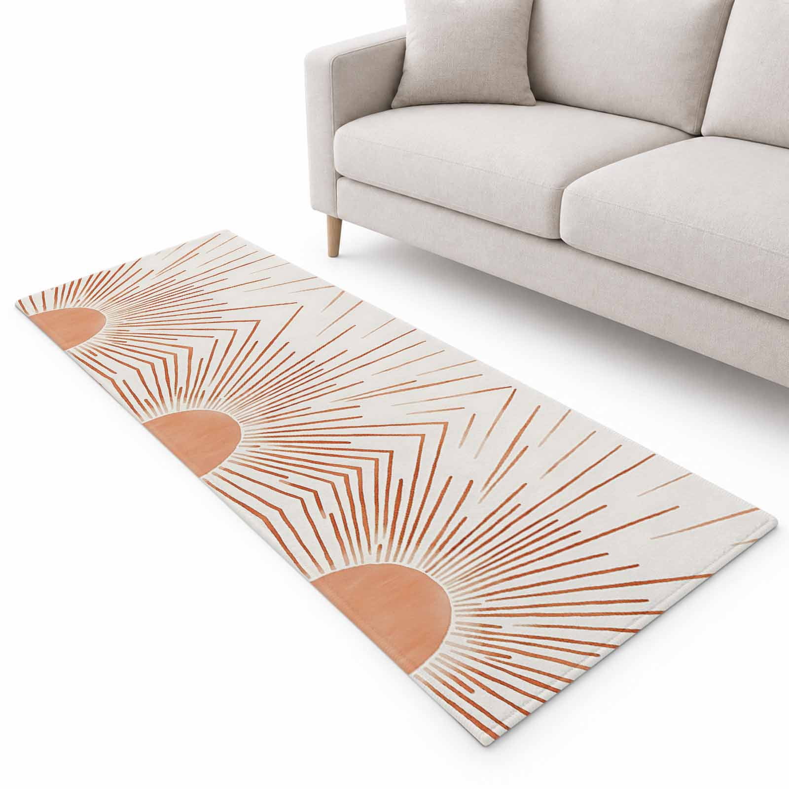 Abstract Sun Runner Rug 2.6'x8', Sunshine Lines Soft Mat Non-Slip ...