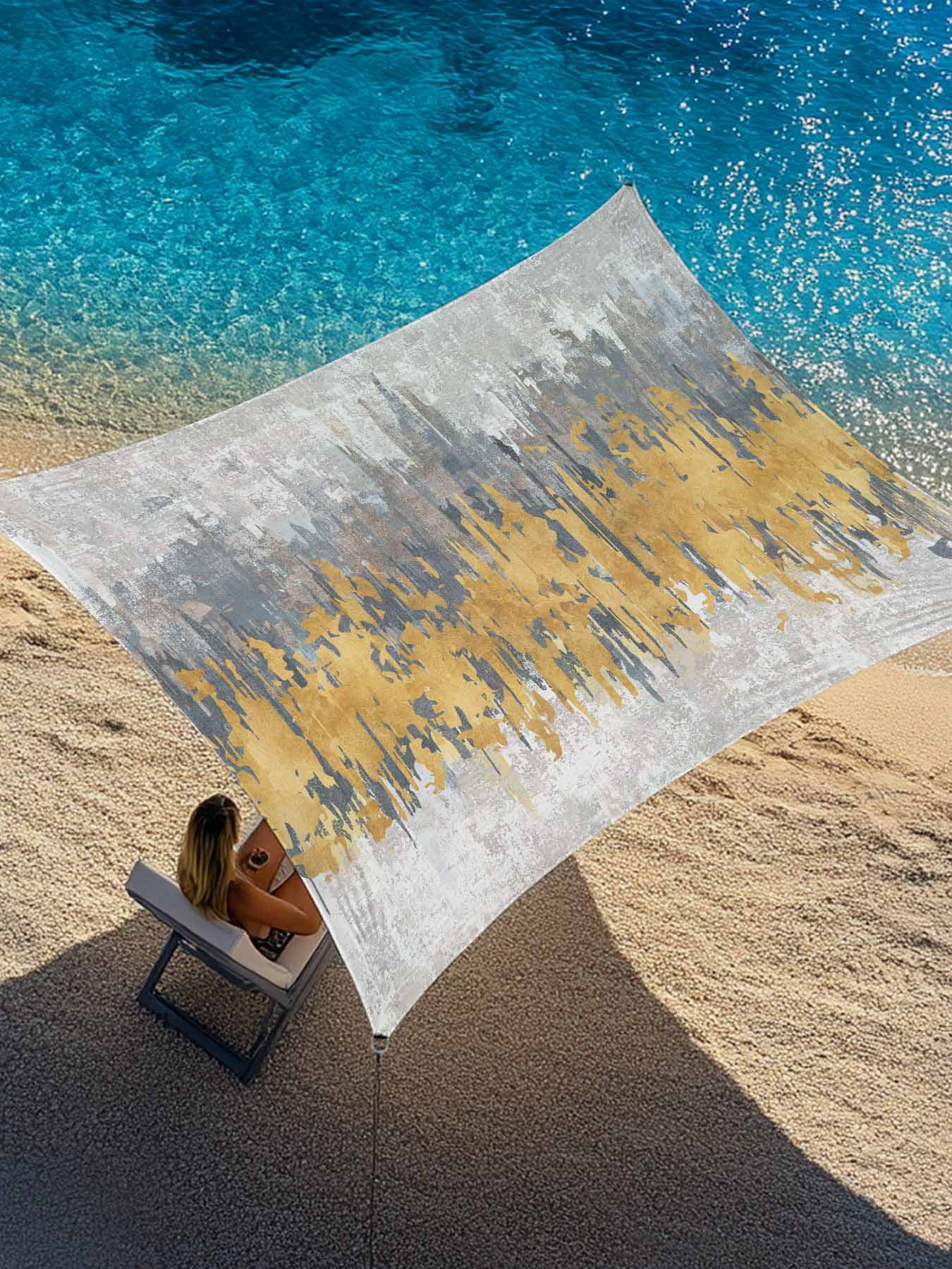 Abstract Sun Shade Sail 8' x 10', Yellow Grey Graffiti Silhouette Art ...