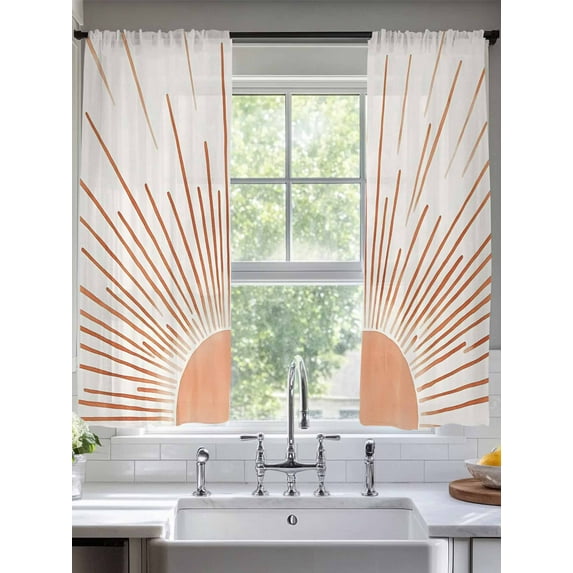 Abstract Sun Sheer Curtains 72 Inches Long 2 Panels Sunshine Lines Light Filtering Semi Sheer Window Curtains Drapes for Bedroom Living Room 52"x72"