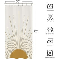 Abstract Sun Shower Curtain Set 60Wx72H Inches Modern Minimalist Mid Century Aesthetic Mustard Yellow Sunburst Sunrise Simple Polyester Waterproof Cloth Bathroom Curtain with 12 Hooks