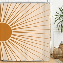 Abstract Sun Shower Curtain Set 72Wx72H Inches Modern Minimalist Mid Century Aesthetic Mustard Yellow Sunburst Sunrise Simple Polyester Waterproof Cloth Bathroom Curtain with 12 Hooks