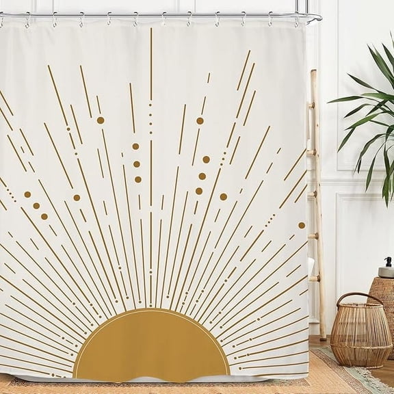 Abstract Sun Shower Curtain Set Mid Century Sunrise Sunset Aesthetic Vintage Retro Neutral Sunburst Waterproof Bathroom Curtain With 12 Hooks 36"W x 72"L (Pack of 1)
