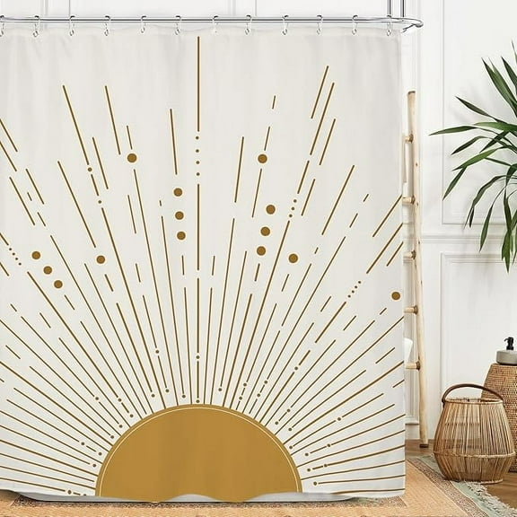 Abstract Sun Shower Curtain Set Mid Century Sunrise Sunset Aesthetic Vintage Retro Neutral Sunburst Waterproof Bathroom Curtain With 12 Hooks 54"W x 72"L (Pack of 1)