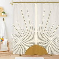 Abstract Sun Shower Curtain Set Modern Minimalist Mid Century Aesthetic Mustard Yellow Sunburst Sunrise Simple Polyester Waterproof Cloth Bathroom Curtain With 12 Hooks 48"W x 72"L (Pack of 1)