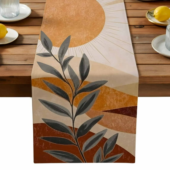 Abstract Sun Table Runner, Leaf Mountain Kitchen Table Runners Dress Scarves for Table Decorations Party/Restaurant/Indoor Outdoor Use, 18x72in