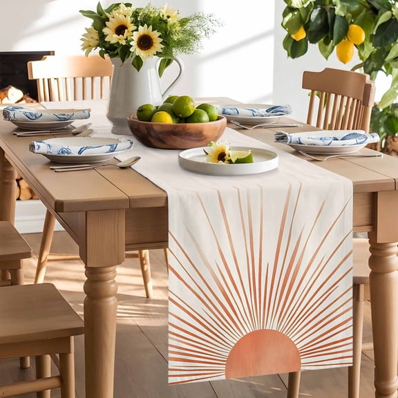 Abstract Sun Table Runner, Sunshine Washable Kitchen Table Runners Dress Scarves for Dining Table Decorations Party/Restaurant/Indoor Outdoor Use, 13x72in