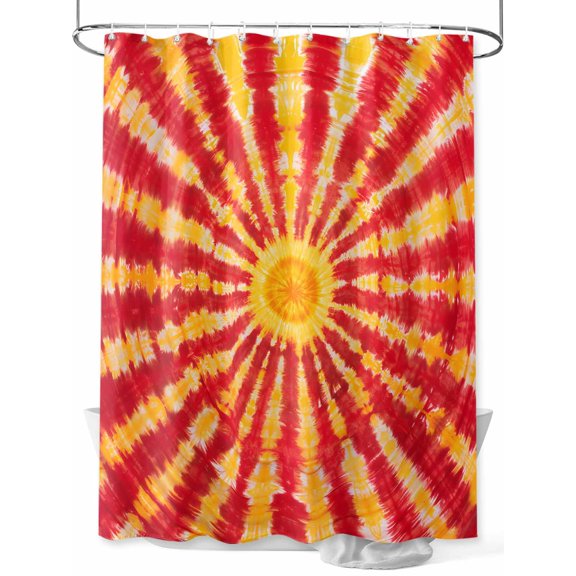 Abstract Sun Tie Dye Shower Curtain, Yellow Tomato Red Bathroom Decor Curtains Set with Hooks, Waterproof Fabric Home Accessories, Stall 36 X 72 Inch