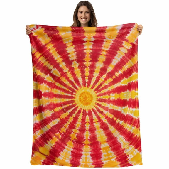 Abstract Sun Tie Dye Throw Blankets, Yellow Tomato Red Soft Fleece Blanket Decorative for Home Sofa Couch Chair Living Bedroom, 30x40 Inches,