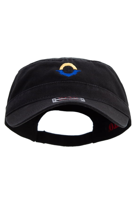 Abstract Sun and Sea Logo Embroidered Big Size Adjustable Ripstop Army Cap - Black OSFM