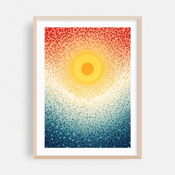 Abstract Sunburst - Painting Abstract Geometric Modern Art Sunset Minimalist Psychedelic Summer Oak Framed Wall Art Print 6 x 8 inches
