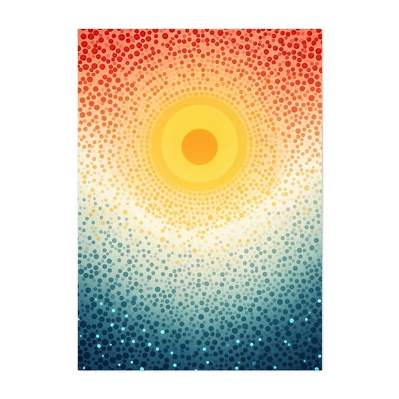 Abstract Sunburst - Painting Abstract Geometric Modern Art Sunset Minimalist Psychedelic Summer Unframed Wall Art Print 5 x 7 inches