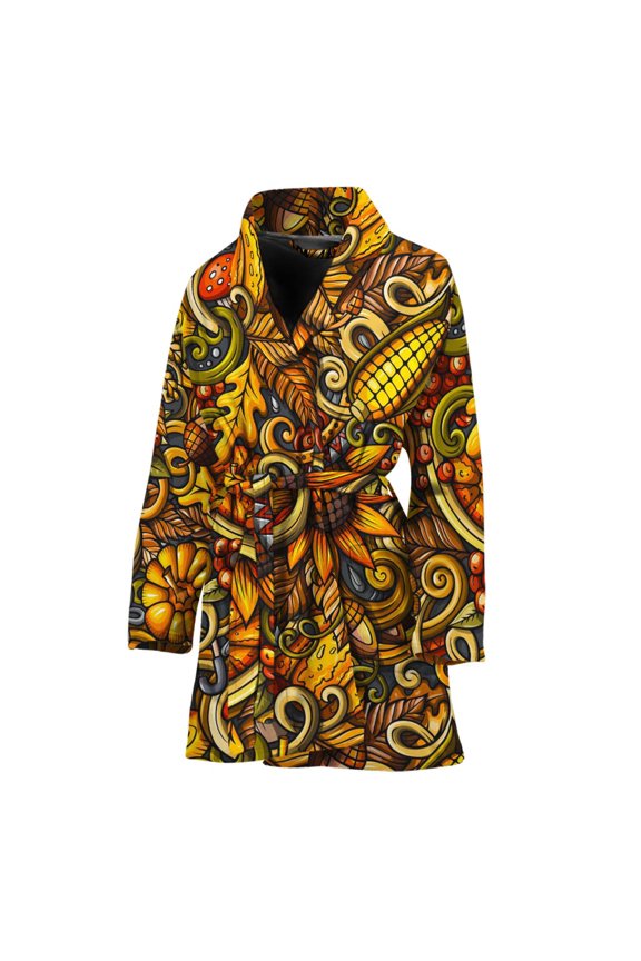 Abstract Sunflower Pattern Women Bathrobe One Size Univeral Fits Fashion Lightweight Plush Fleece Long Robe For Women