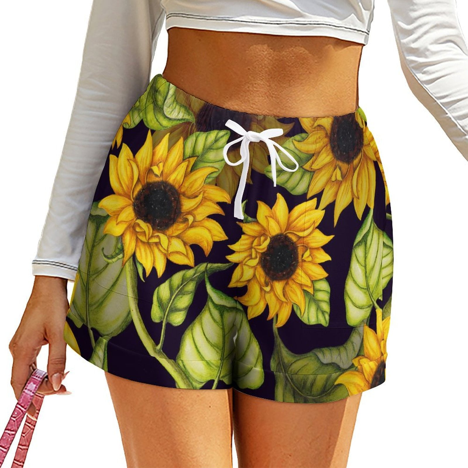 Brown Sunflower Print Women's Shorts