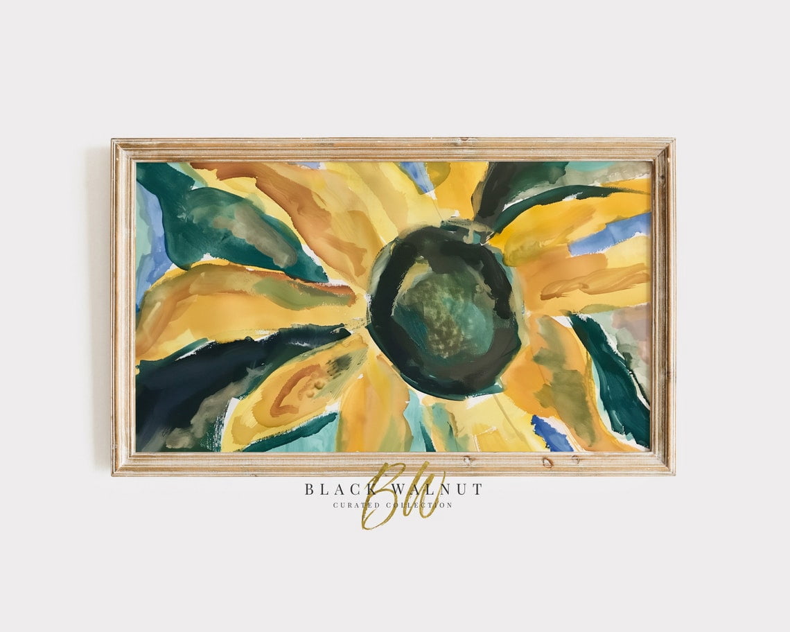 Abstract Sunflower Wall Art, Summer Sun Flower Rustic Country Yellow ...