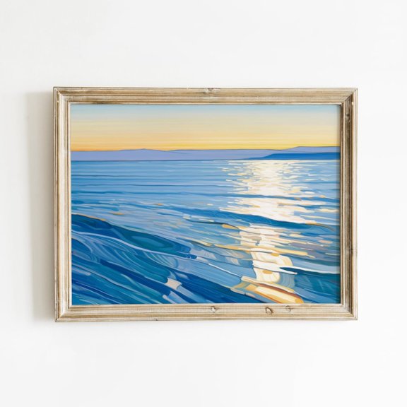 Abstract Sunrise Retro Coastal Ocean Wall Poster, Unframed Canvas 24x36in