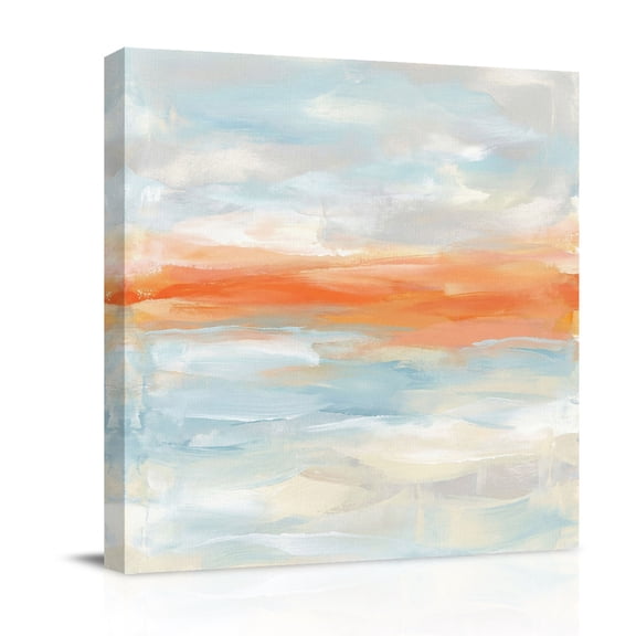 Abstract Sunset Canvas Wall Art for Living Room, Orange Blue Gradient Oil Painting Modern Art Poster Print Painting for Bedroom Office Home Decoration Wall Pictures Prepare To Hang 8"x8"