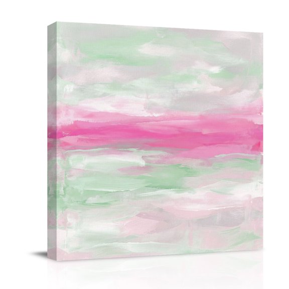 Abstract Sunset Canvas Wall Art for Living Room, Pink Green White Gradient Modern Oil Painting Poster Print Painting for Bedroom Office Home Decoration Wall Pictures Prepare To Hang 8"x8"