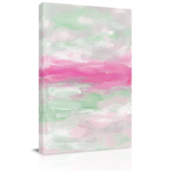 Abstract Sunset Canvas Wall Art for Living Room, Pink Green White Gradient Modern Oil Painting Poster Print Painting for Bedroom Office Home Decoration Wall Pictures Prepare To Hang 8"x10"