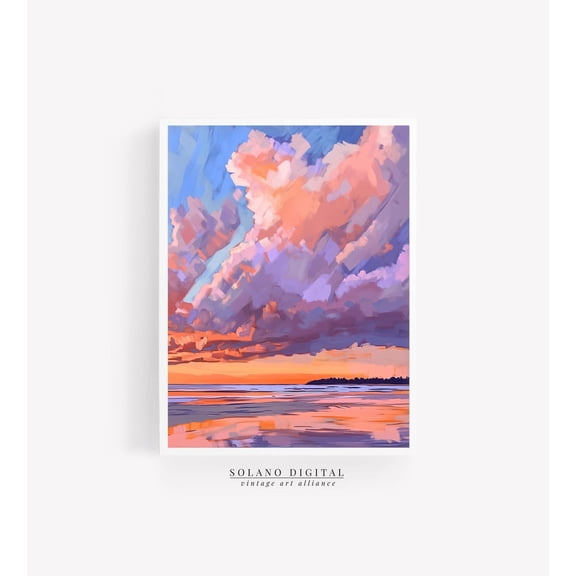 Abstract Sunset Coastal Beach House Wall Art, Unframed Paper Poster 8x10in