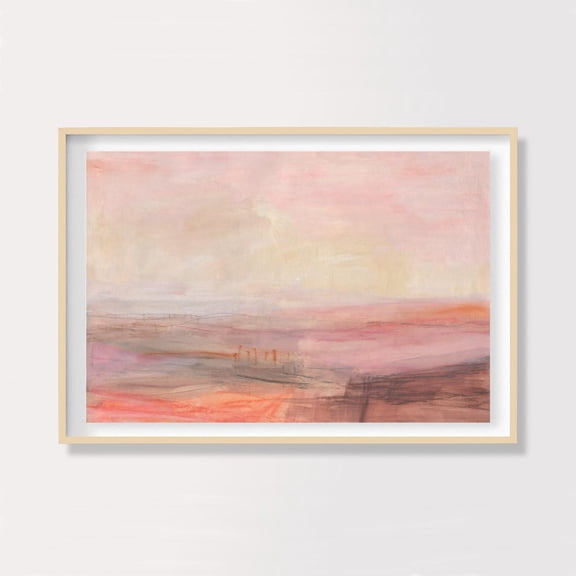 Abstract Sunset Lake Canvas Orange Sky Landscape Modern Nature Art, Unframed Poster