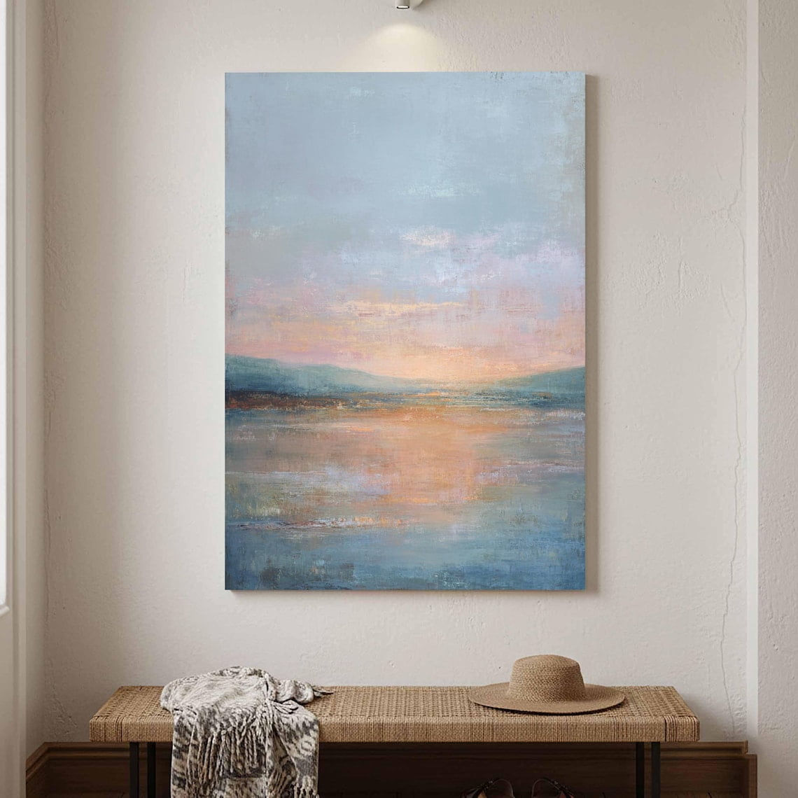 Abstract Sunset Landscape Wall Art Print, Soft Blue Peach Decor ...