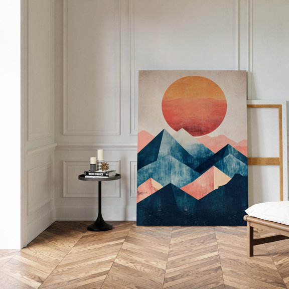 Abstract Sunset Mountain Print – Modern Geometric Landscape Art, Minimalist Nature Wall Decor, Bold Adventure Poster, Retro Style Wall Art, Modern Wall Decor, 24x36 UNFRAMED