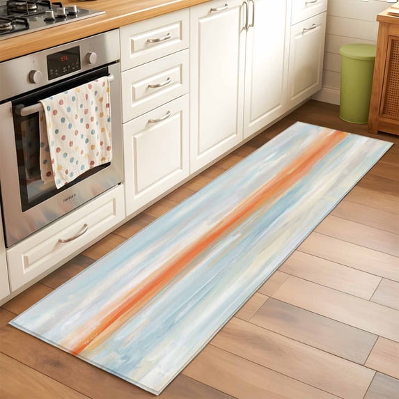 Abstract Sunset Runner Rugs 2x6 ft Orange Blue Gradient Oil Painting Modern Art Washable Hallway Rugs Non-Slip Floor Mats Absorbent Carpet Bedside Runners for Bedroom Kitchen Bathroom Laundry Room