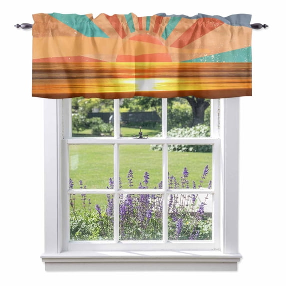 Abstract Sunset Valance Curtain for Windows Seaside Orange Landscape Vintage Collage Rod Pocket Curtain Valances Short Window Treatments Panels for Kitchen Bathroom Laundry Room Basement 56 x 16 Inch