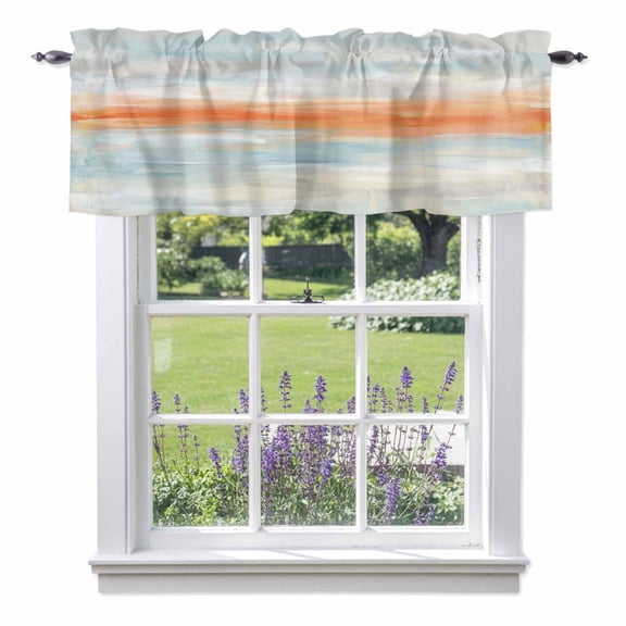 Abstract Sunset Valances for Windows Orange Blue Gradient Oil Painting Modern Art Rod Pocket Cafe Window Treatments Valance Curtains for Kitchen Bathroom Laundry Basement Windows 60"x14"