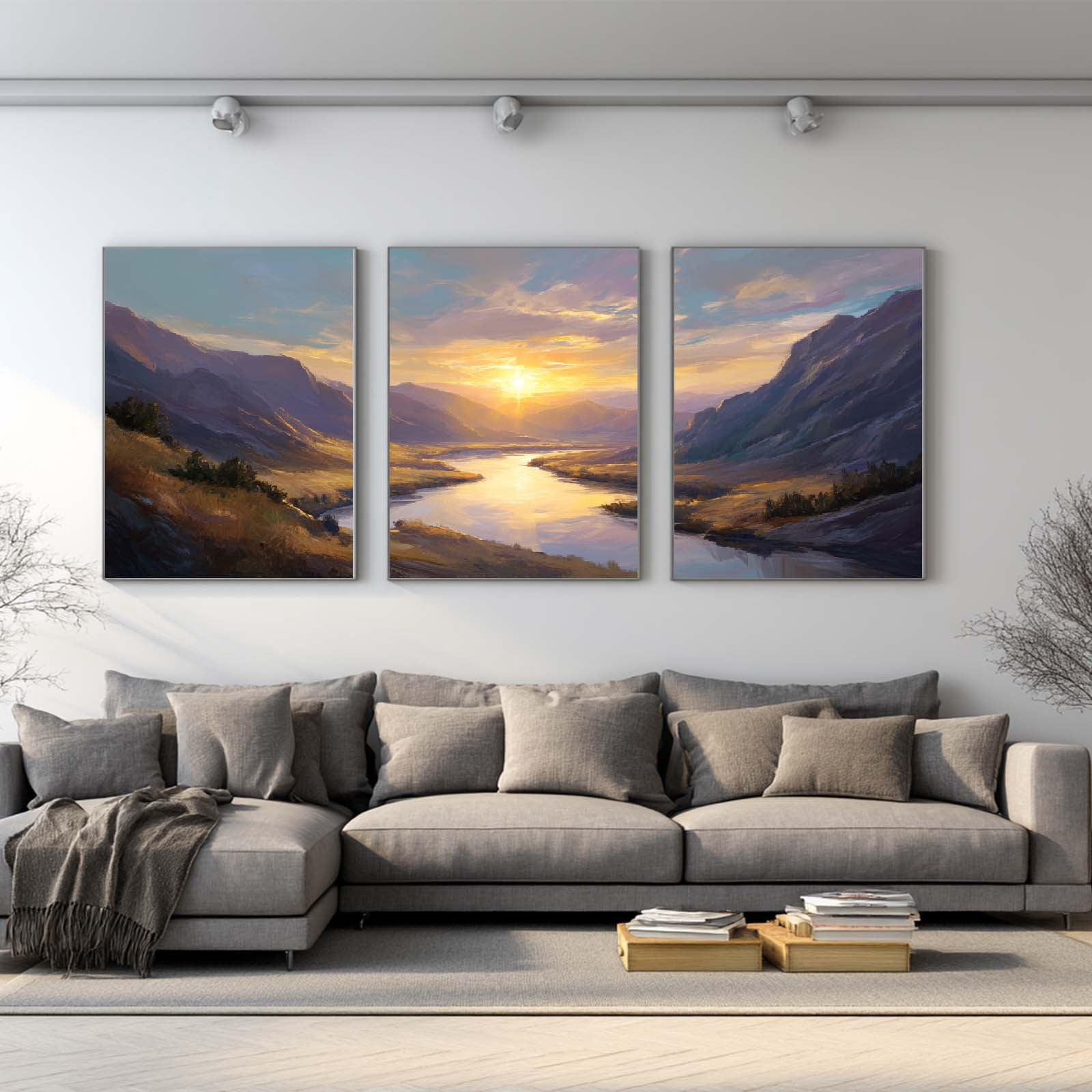 Abstract Sunset Valley River Landscape Canvas Painting Wall Art for ...