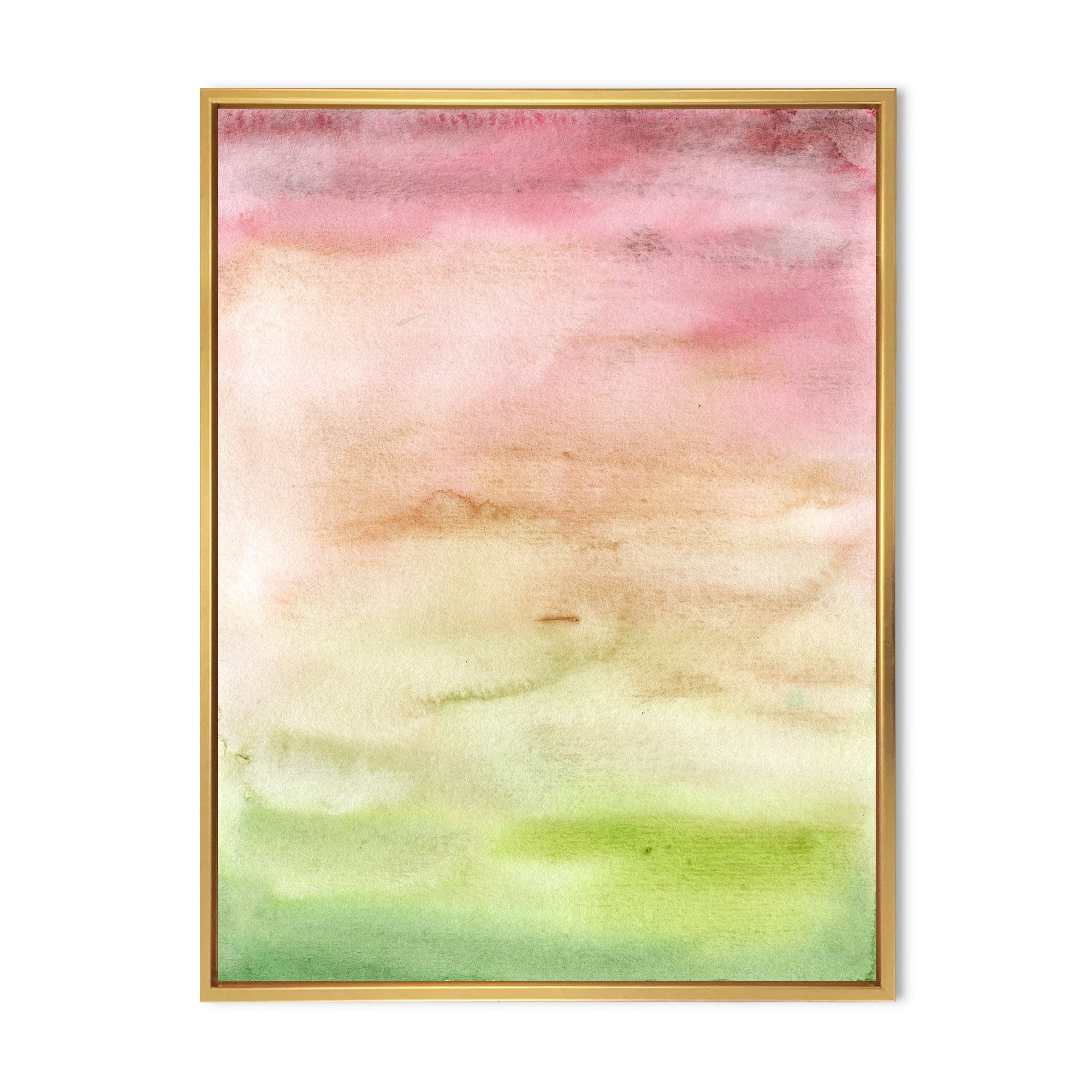 Abstract Sunset With Pink Green and Beige 16 in x 32 in Framed Painting Canvas Art Print, by Designart