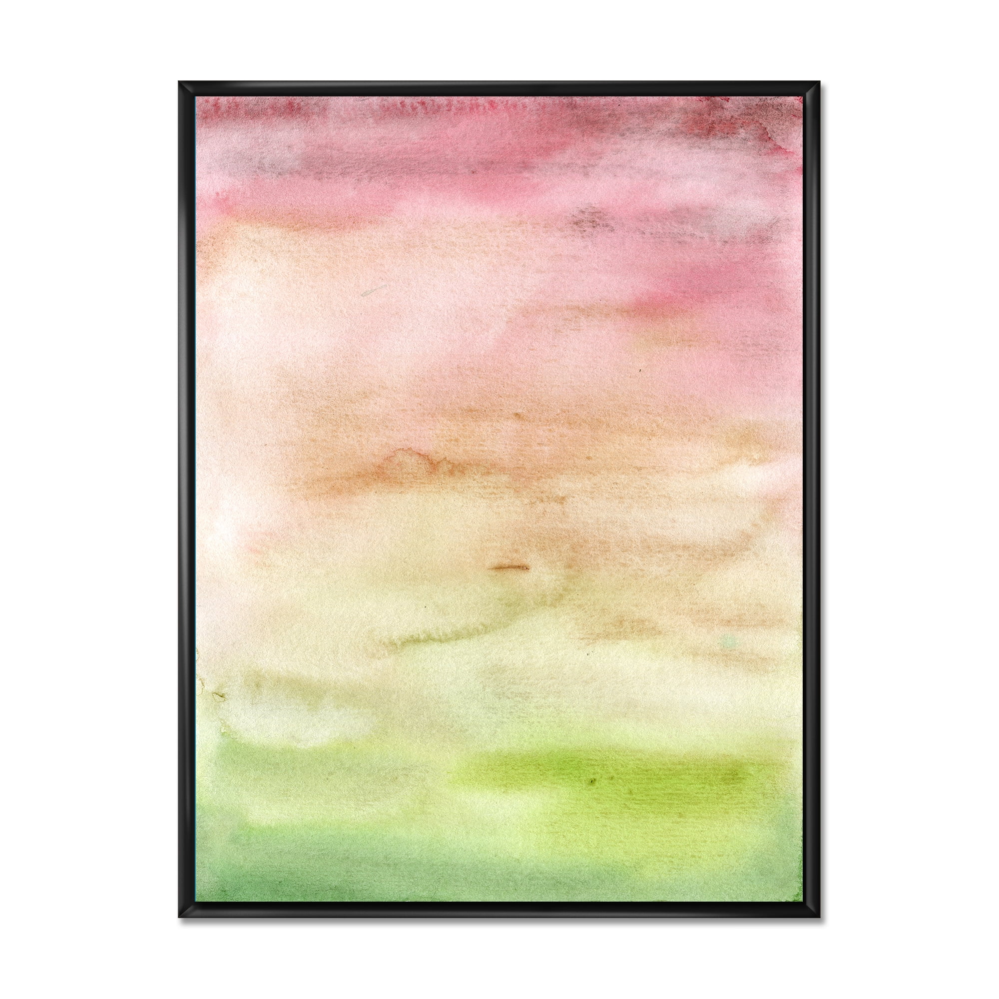 Abstract Sunset With Pink Green and Beige 16 in x 32 in Framed Painting Canvas Art Print, by Designart