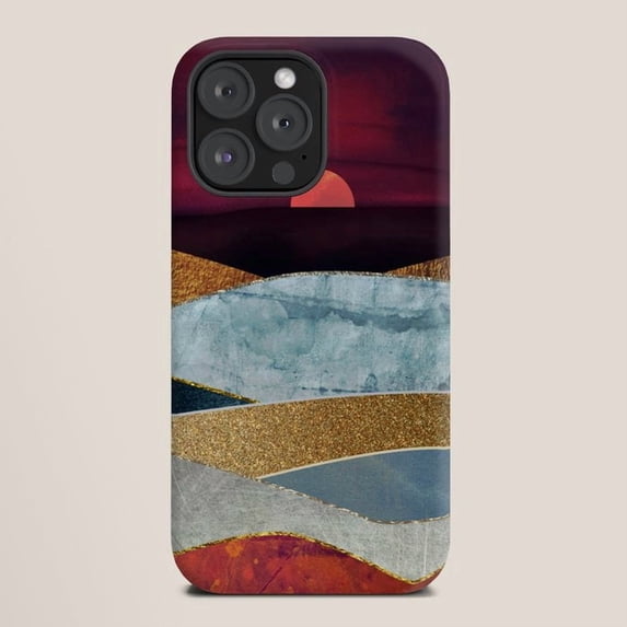 Abstract Sunset and Layered Hills Burgundy, Blue-Gray and Gold Tough ...