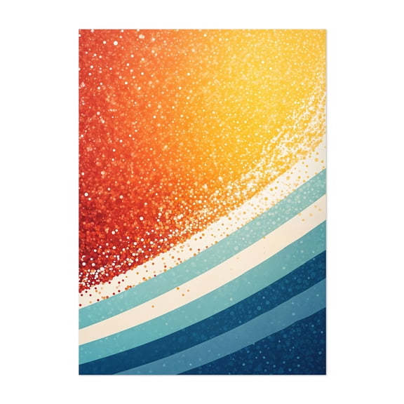 Abstract Sunset with Stripes - Digital Art Abstract Modern Art Geometric Retro Psychedelic Summer Unframed Wall Art Print 36 x 48 inches