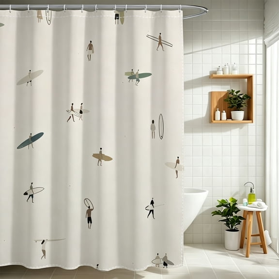 Abstract Surfer Surfboard Beige Shower Curtain, Modern Christmas Stylish Adult Bathroom Accent Decor