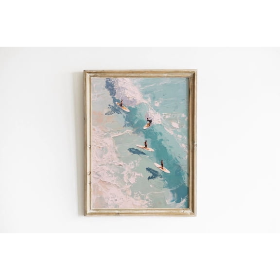 Abstract Surfing Wall Art Ocean Wave Surfer Coastal Surf Art Print Modern Beach Sports Artwork Unframed Paper Poster 8x10in