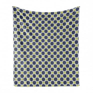 Abstract Surreal Soft Flannel Fleece Blanket, Geometric Circles Motif Round Shaped Modern Style Ovals Ellipses, Cozy Plush for Indoor and Outdoor Use, 50" x 60", Slate Blue and Green, by Ambesonne