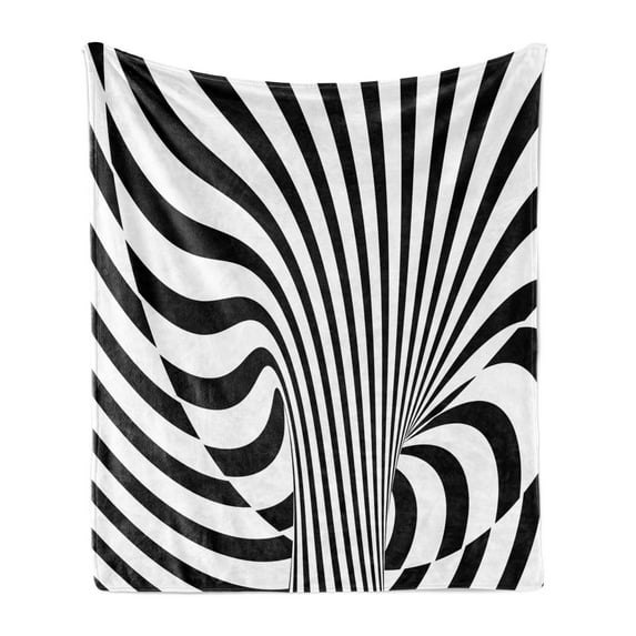 Abstract Surreal Soft Flannel Fleece Blanket, Optical Illusion Stripes Monochrome Spiral Wirlpool Like Artwork, Cozy Plush for Indoor and Outdoor Use, 60" x 80", Charcoal Grey White, by Ambesonne